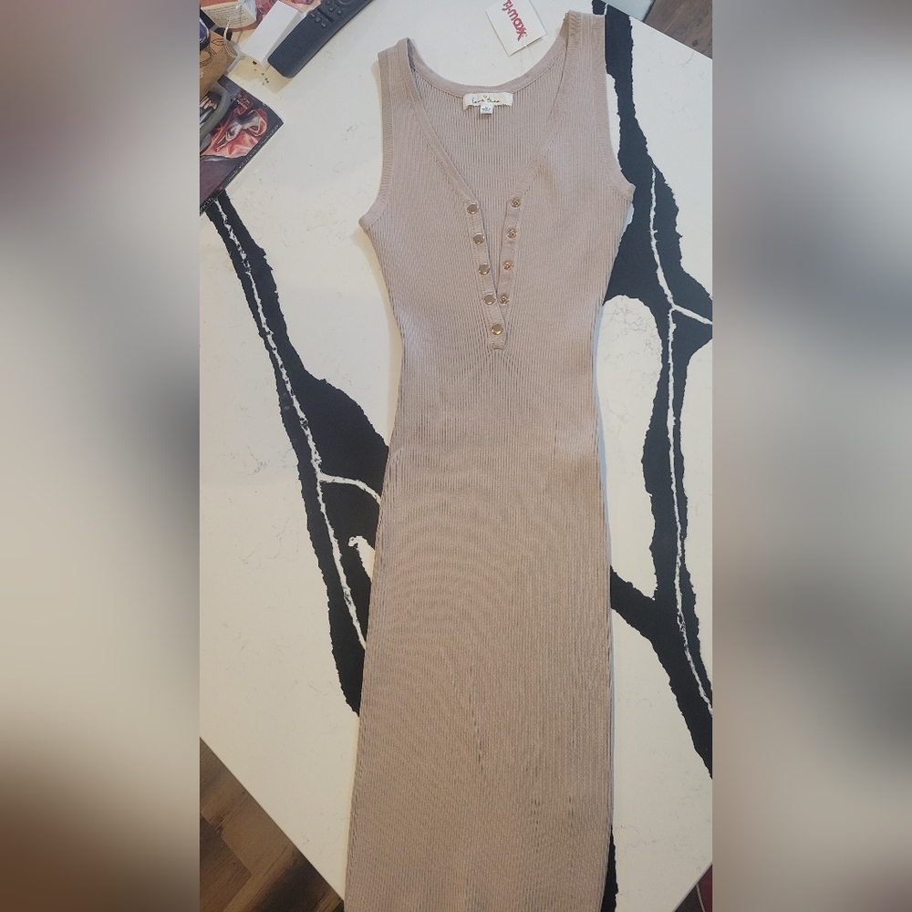 Sleeveless Ribbed Tan Dress